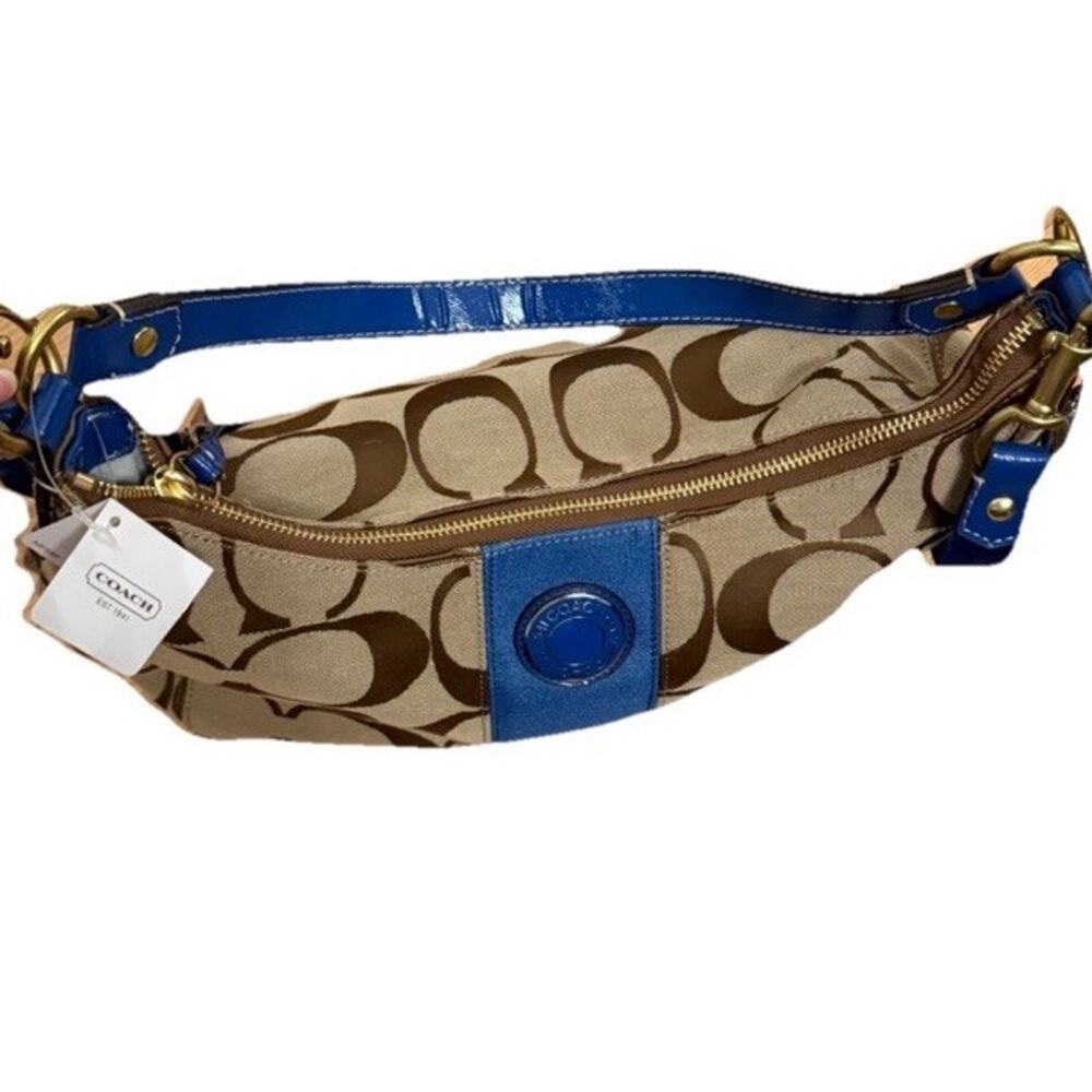 NWT Coach Y2K Signature Stripe Hobo Bag Wallet SET Khaki & Blue Jacquard 3254-1 - Picture 7 of 16